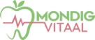Logo Mondig Vitaal, groene appel met rode hartslag daarin